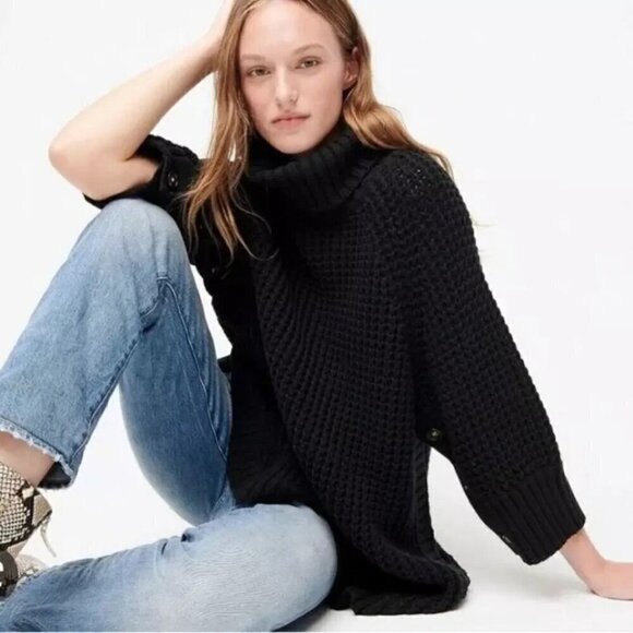 J. Crew Tops - J.Crew Re-Imagined Cotton Turtleneck Short Sleeve Poncho Sweater-XS
